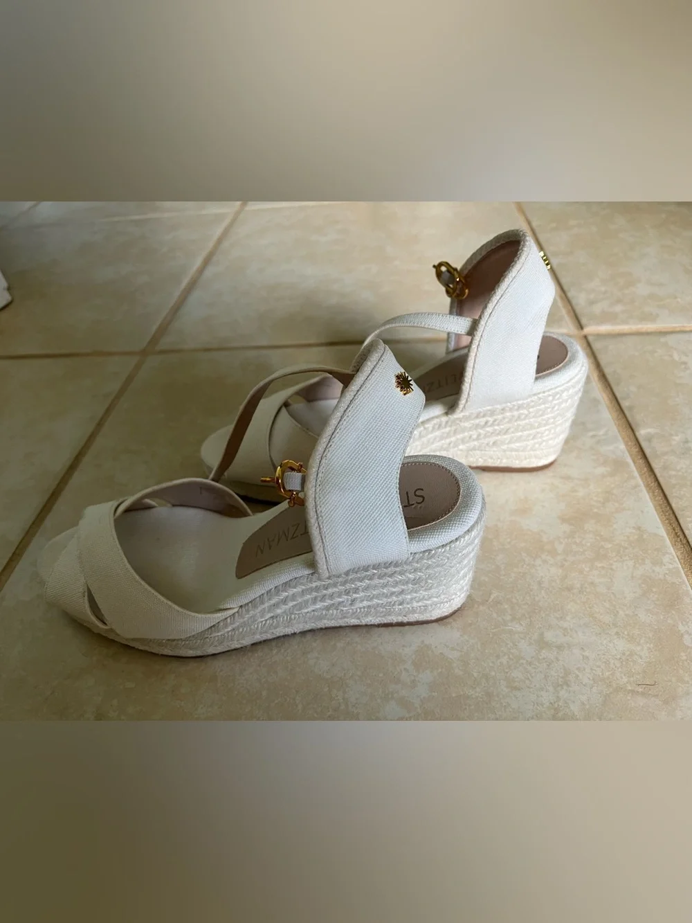 Stuart Weitzman Mirela canvas espadrille wedge sandals